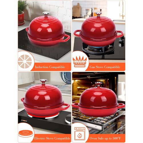 QuliMetal Dutch Oven Bread Baking- 5QT Enamel cast iron Oven with Sourdough Bread-Baking Supplies like Bread Proofing Basket, Scoring Lame, Dough Whisk for Sour dough, Bread-making Red