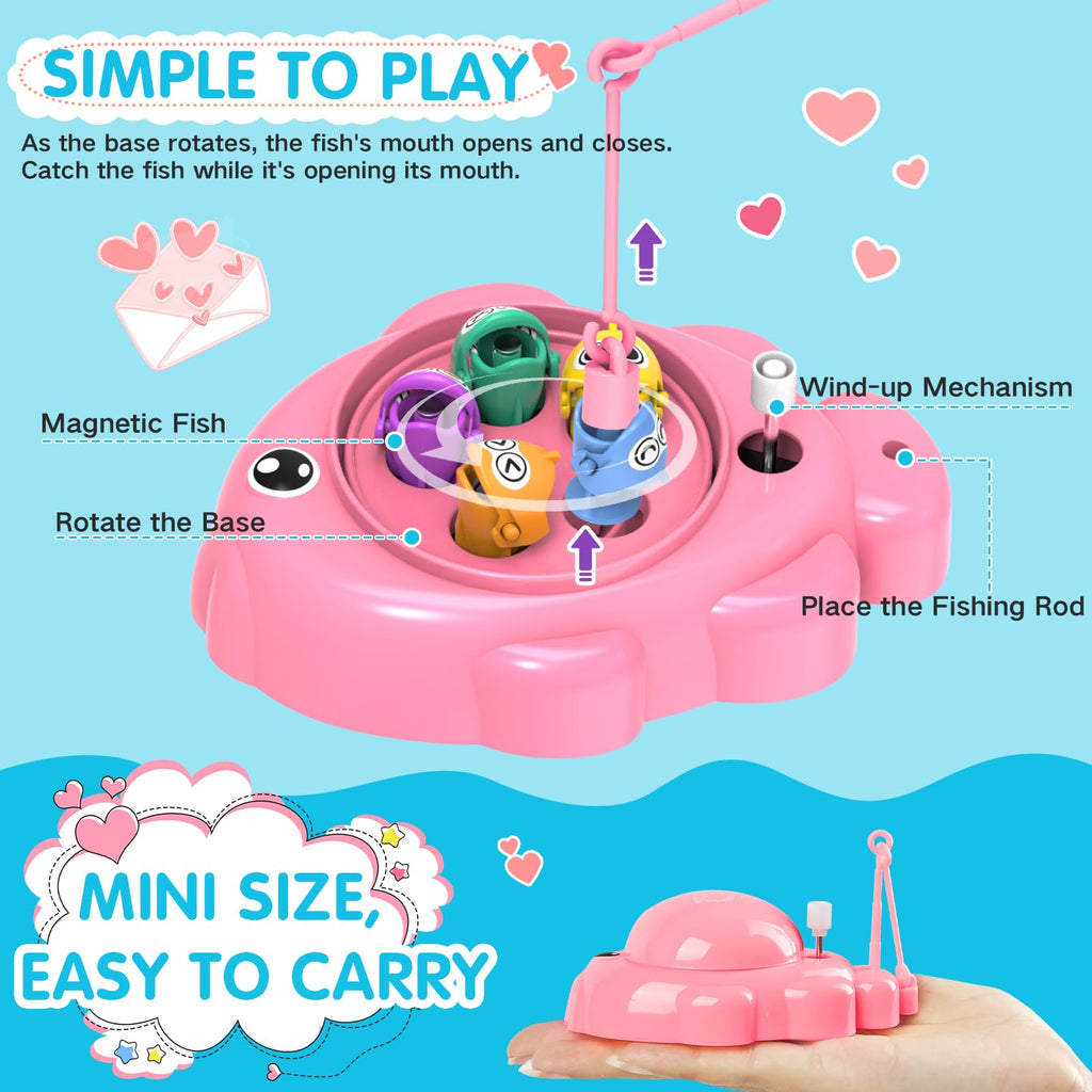 Valentines Day Gifts for Kids, 28Pcs Magnetic Fishing Game with Gift Cards Box, Wind-Up Fishing Toys with 360° Rotation for Girls Boys Ages 3-8 Valentines Party Favors Classroom School Exchange Prize