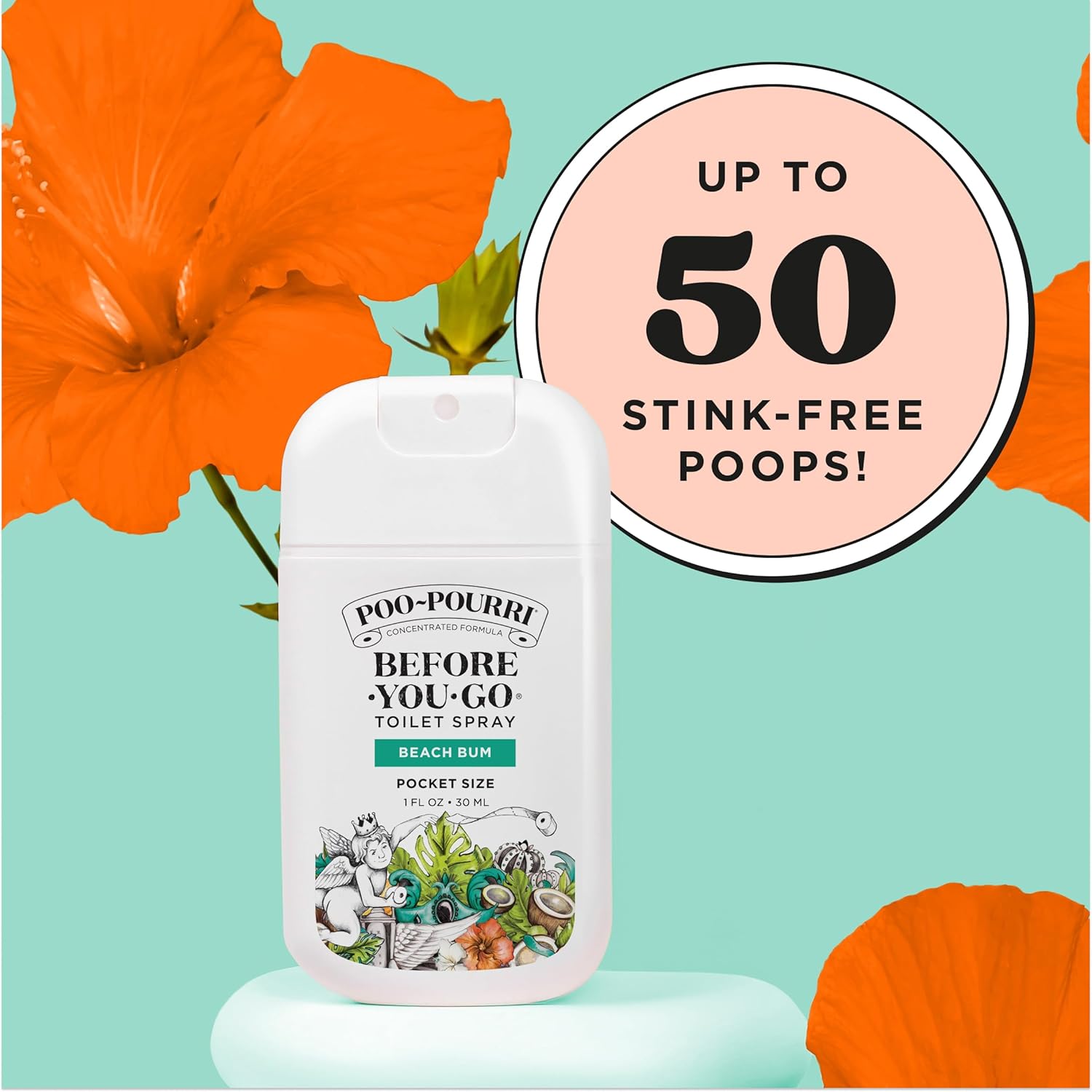 Poo-Pourri Pocket Toilet Spray - Beach Bum Scent | Travel Essential, 1 Fl Oz, TSA Approved, Up to 50 Uses
