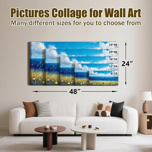 Black Cat Canvas Wall Art - Abstract Beach Floral Prints | Coastal Daisy Flower Artwork 16"x8"