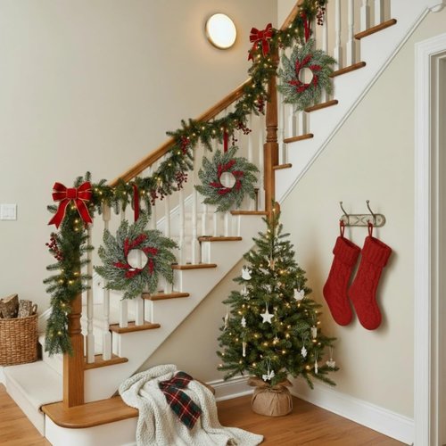 Cinnvoice Christmas Candle Rings - 8 Pcs Artificial Garland with Red Berries for Home Decor | Table Centerpiece