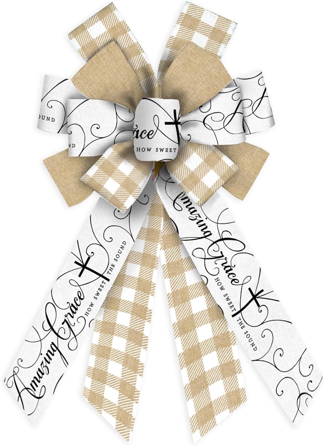 Threetols Easter Wreath Bows - Beige & White Buffalo Plaid Decorative Bows for Indoor/Outdoor Decor