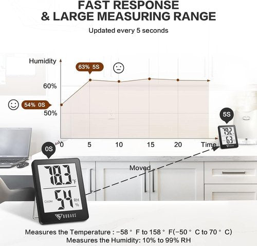 DOQAUS Digital Hygrometer | Accurate Indoor Thermometer with 5s Fast Refresh - Black for Home & Office