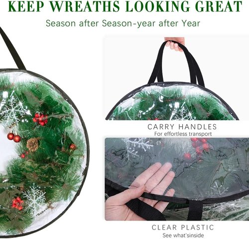 Clear Wreath Storage Bags by [Brand Name] - 24'' Christmas Wreath Storage Container with Dual Zippers | 2-Pack for Holiday Decor