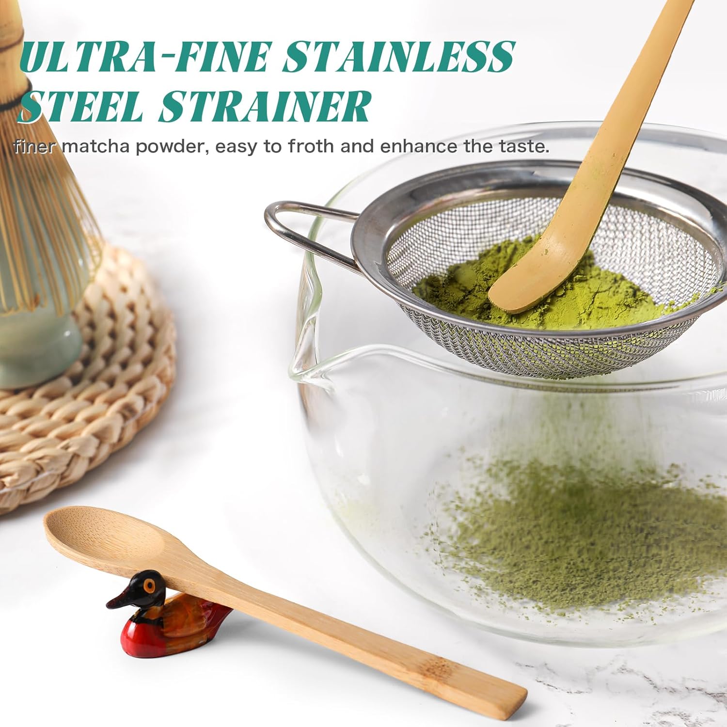 Skiennix Matcha Whisk Set - Complete 6-Piece Kit with Bamboo Whisk, Ceramic Holder & Sifter