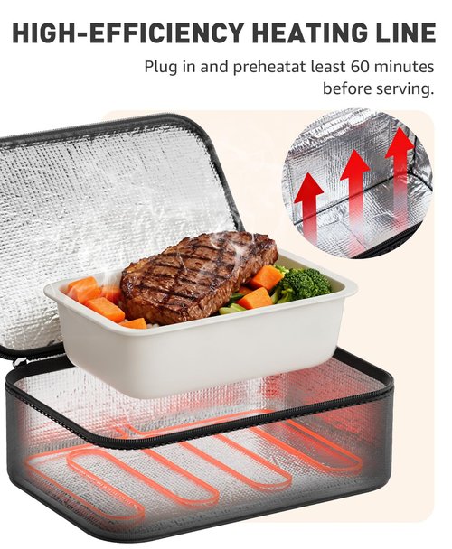 Neverwhy Portable Food Warmer - Heated Lunch Box for Adluts - Electric Thermal Lunch Bag with Buckle Handle, Heating Food Warmer Bags for 12V/24V Car & Truck, 110V/220V Home/Office, Black
