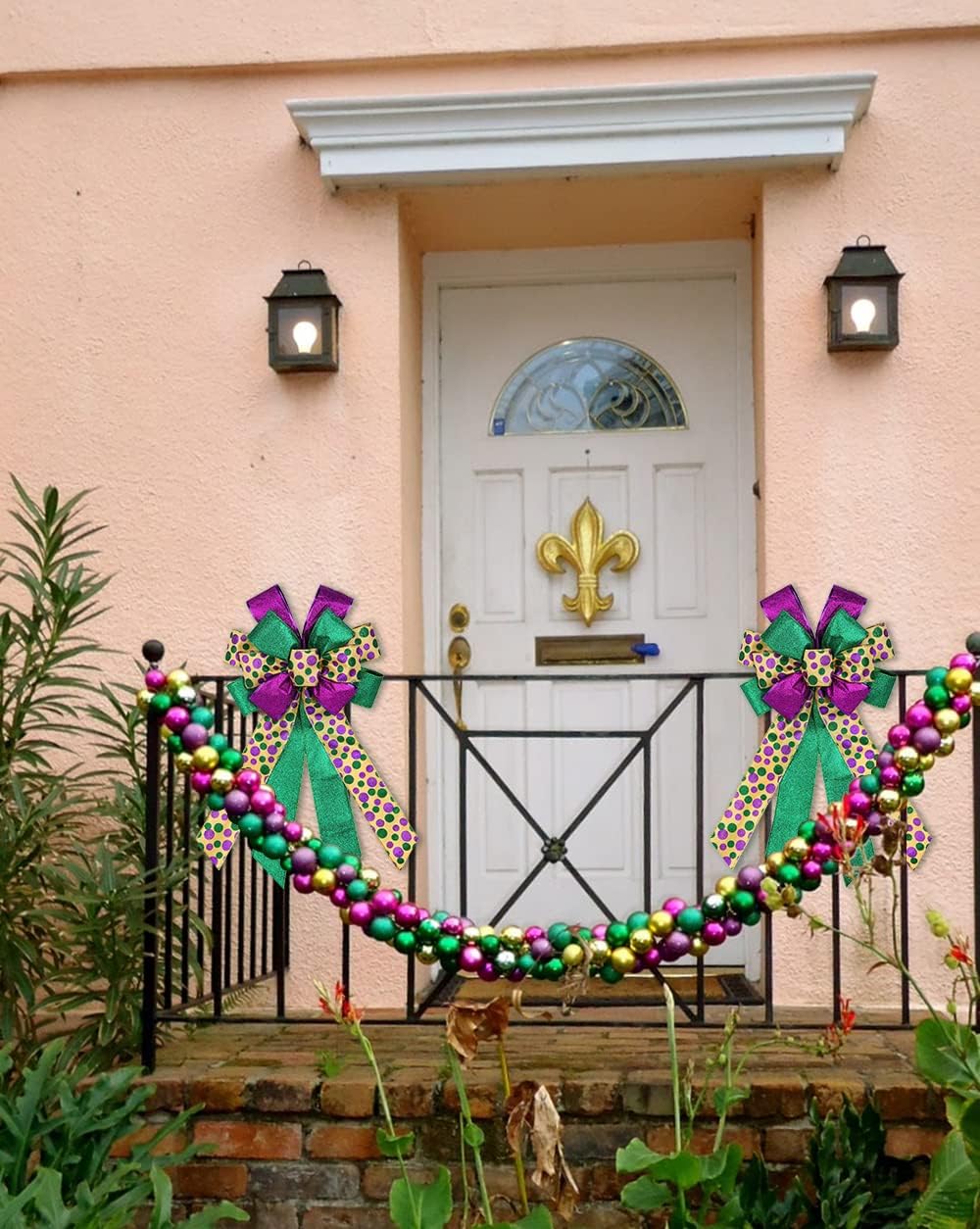 Purple Green Glitter Mardi Gras Wreath Bows by Mardi Gras - Large Decorative Bow for Indoor/Outdoor Decor