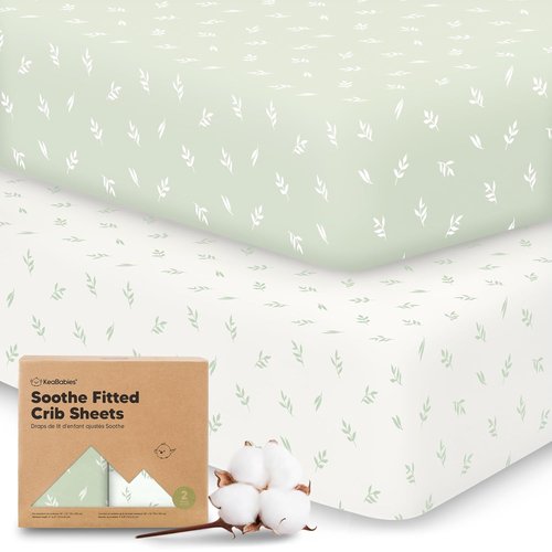 KeaBabies Organic Crib Sheets - 2-Pack Fitted Jersey Cotton for Baby Bed | Soft & Breathable 52x28 (Herb)