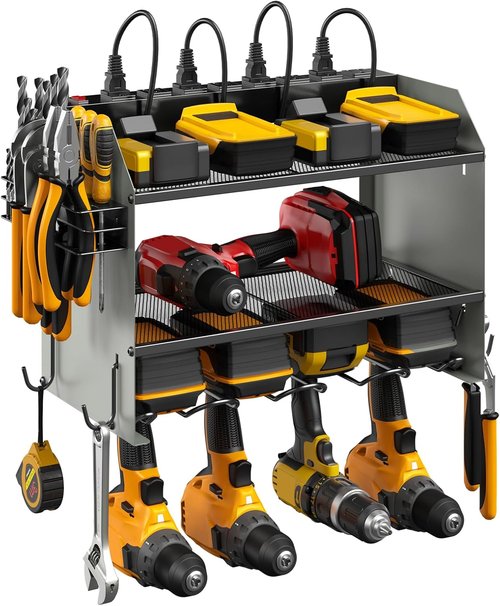 CCCEI Modular Power Tool Organizer - Wall Mount Charging Station & Heavy-Duty Storage Shelf | Grey, 1 Pack