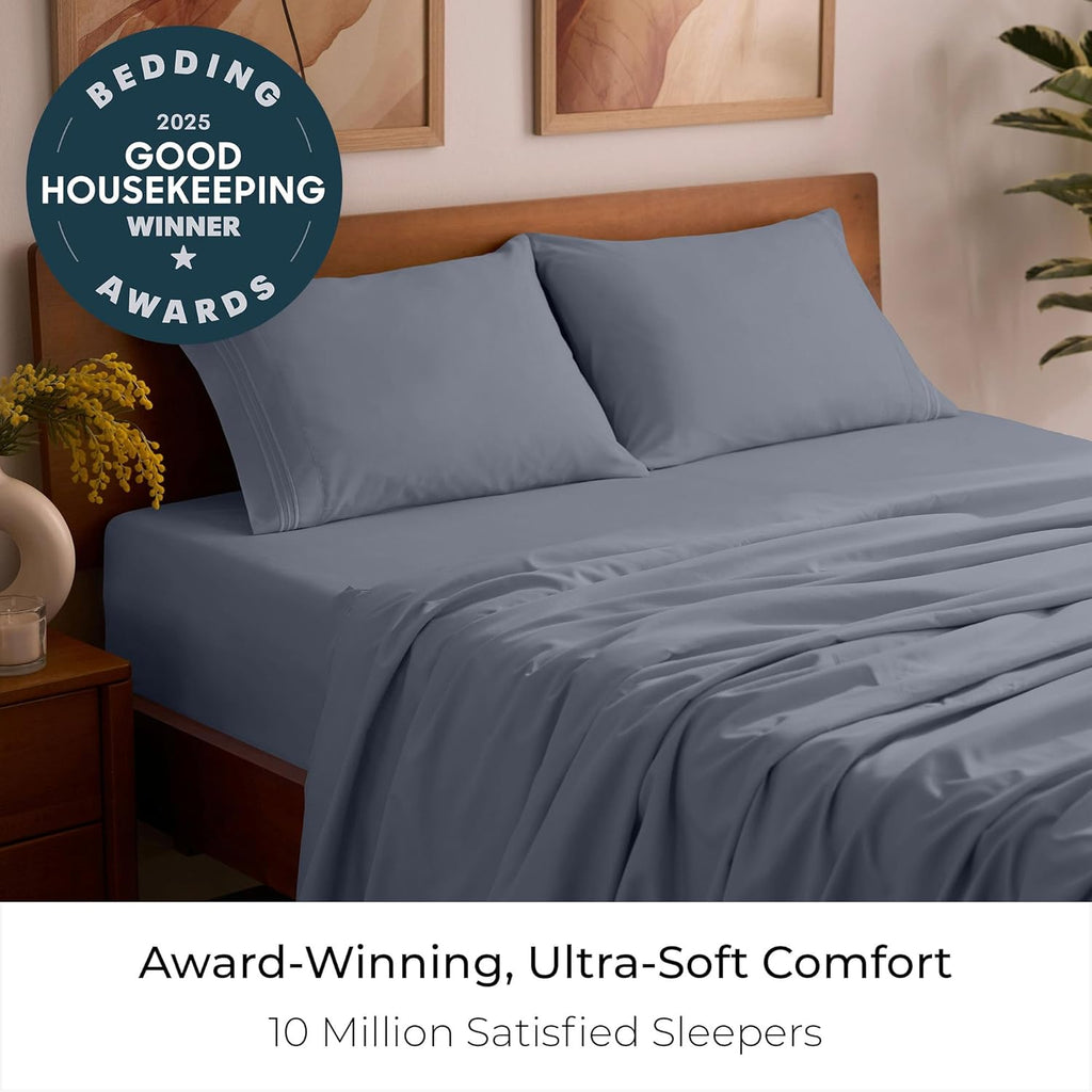 Mellanni Queen Sheets Set - 4 PC Hotel Luxury Bedding | Extra Soft, Cooling, Wrinkle-Resistant (Mineral Gray)