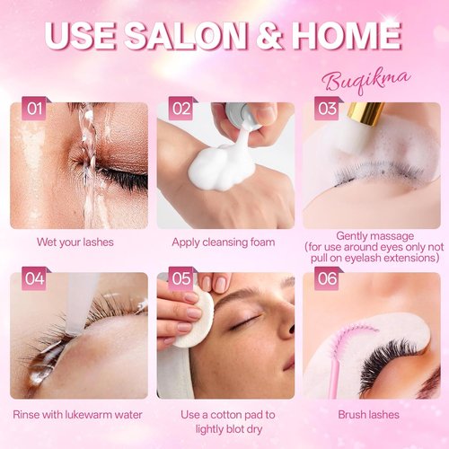 Buqikma Eyelash Shampoo | Gentle Cleanser Kit with Wash Brushes - 60ml/2.02 fl. oz for Salon & Home Care
