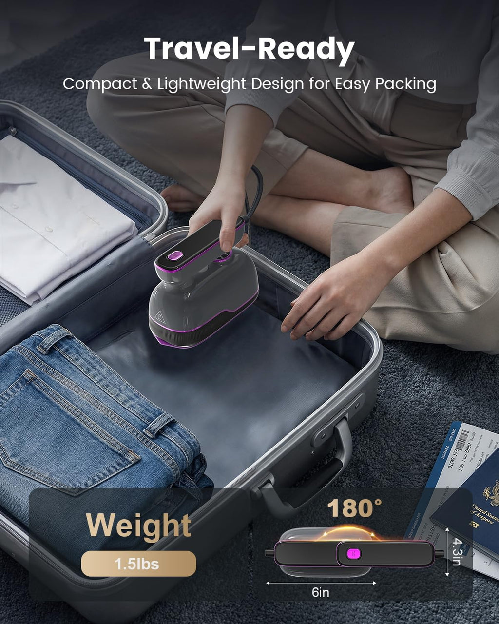 Skiennix Travel Steamer Iron - Portable Handheld Garment Steamer with 6 Smart Modes | 150ml Tank, Light Gray