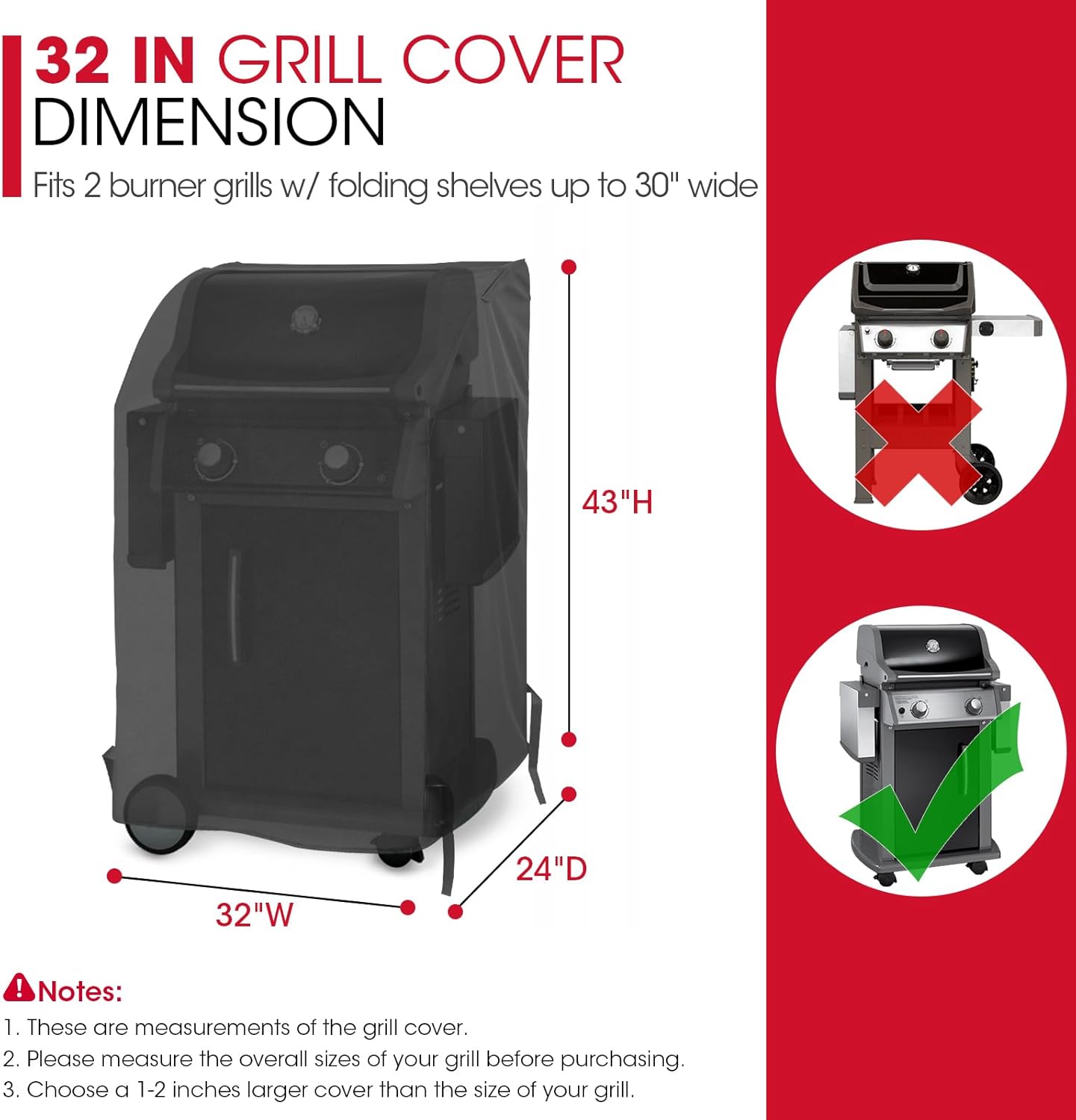 Unicook 32-Inch Heavy Duty Waterproof Grill Cover - Fits 2 Burner Gas BBQs | All Weather Protection