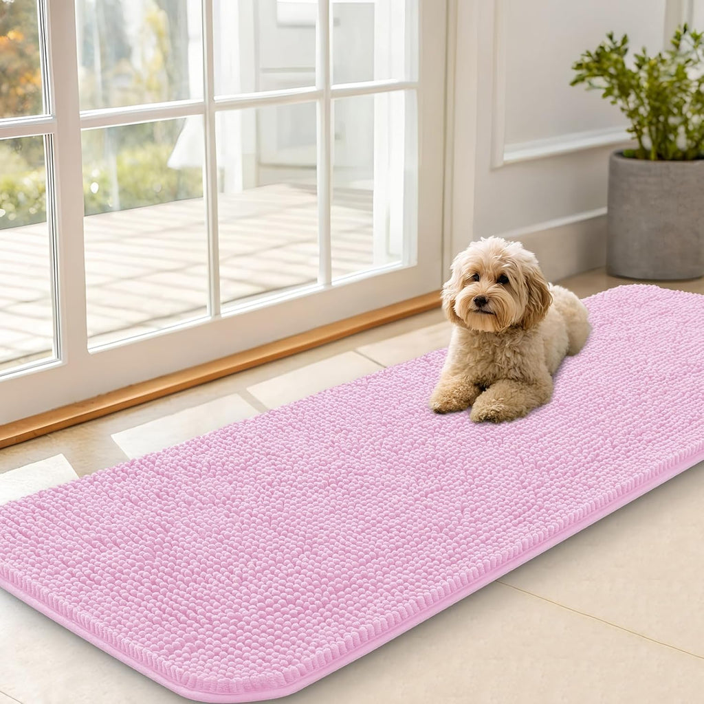 OLANLY Dog Door Mat - Absorbent Non-Slip Mud Mat for Indoor Use | Quick Dry Chenille, 59x20, Pink