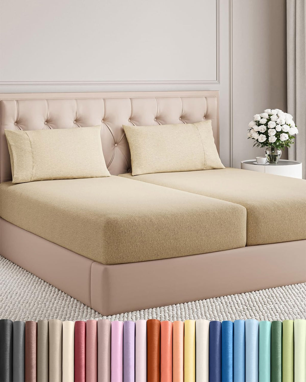 Split King Size 5-Piece Sheet Set | Comfy Cooling Bed Sheets - Luxury Hotel Quality - Tan