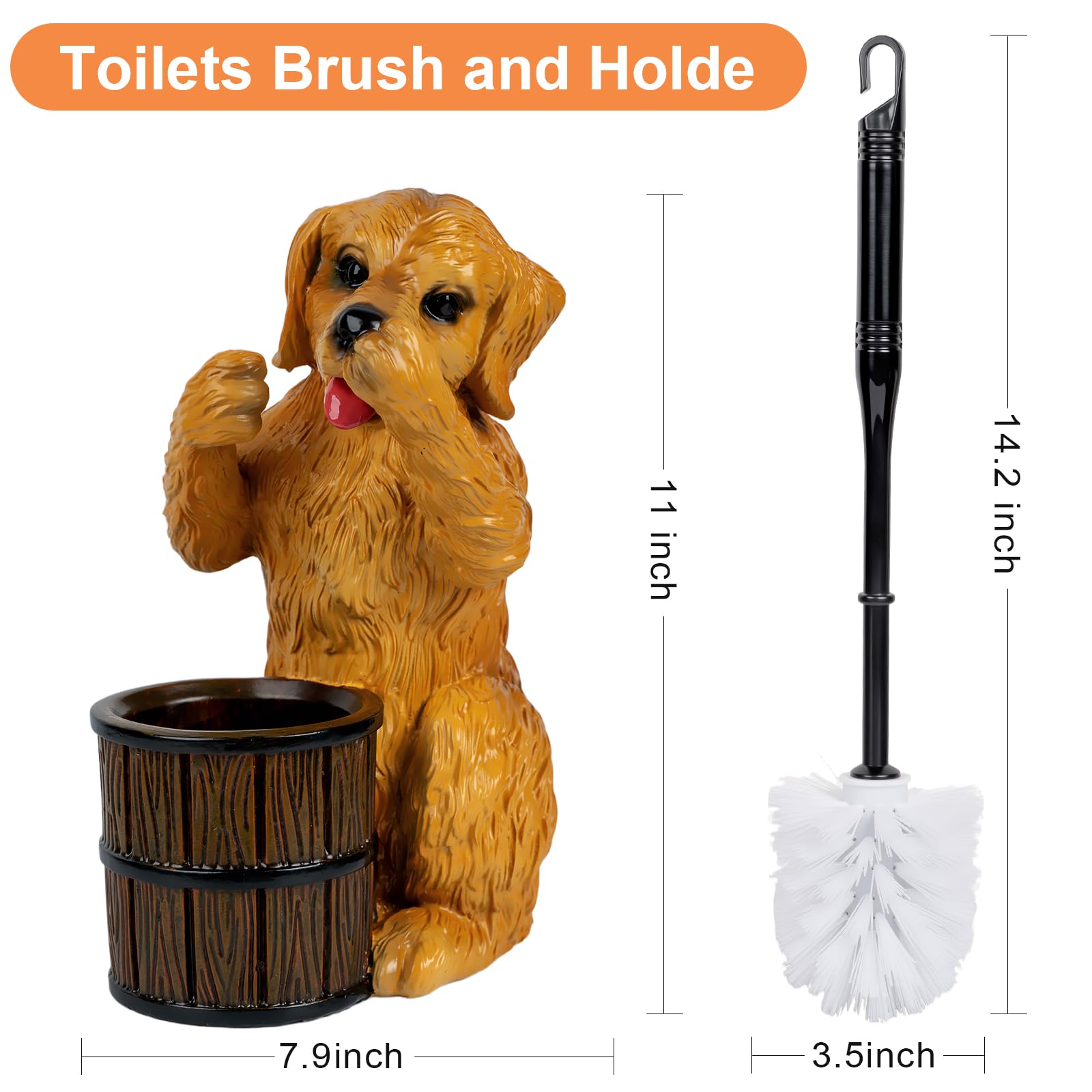 Toilet Brush Holder Set for Bathroom Super Cute Dog Base Solidly Toilet Bowl Brush and Holder Flexible and Durable Style Stylish Toilet Cleaner Brush Saving Storage Space Toilet Brushes for Bathroom