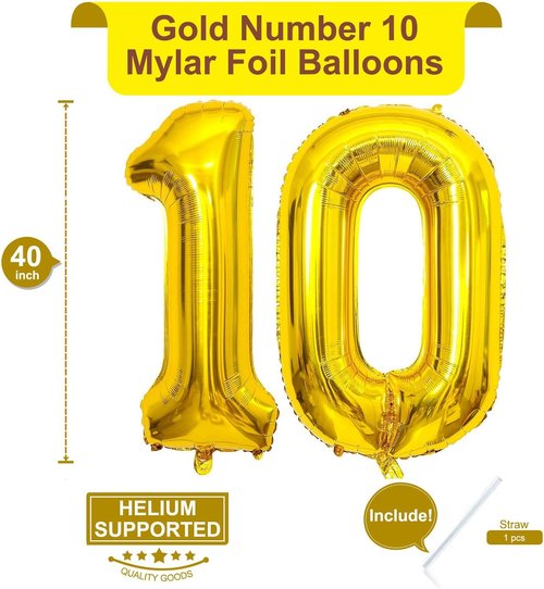 Gold 10 Number Balloons by [Brand Name] - 40 Inch Giant Balloons for 10th Birthday & Anniversary Celebrations