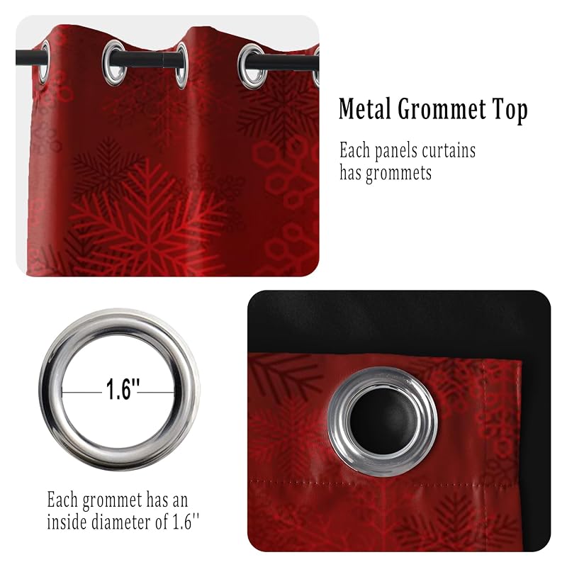 Red Christmas Window Curtains 42 x 63 in 2 Panels Thermal Blackout 80-90% Light Blocking
