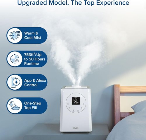 Levoit LV600S Smart Humidifier - Warm & Cool Mist for Large Rooms (6L) | App & Voice Control, Quiet Sleep Mode