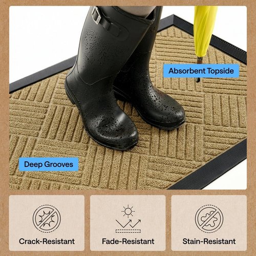 GORILLA GRIP Waterproof All-Season WeatherMAX Doormat - Natural Rubber, Stain & Fade Resistant, 29x17, Beige Diamond