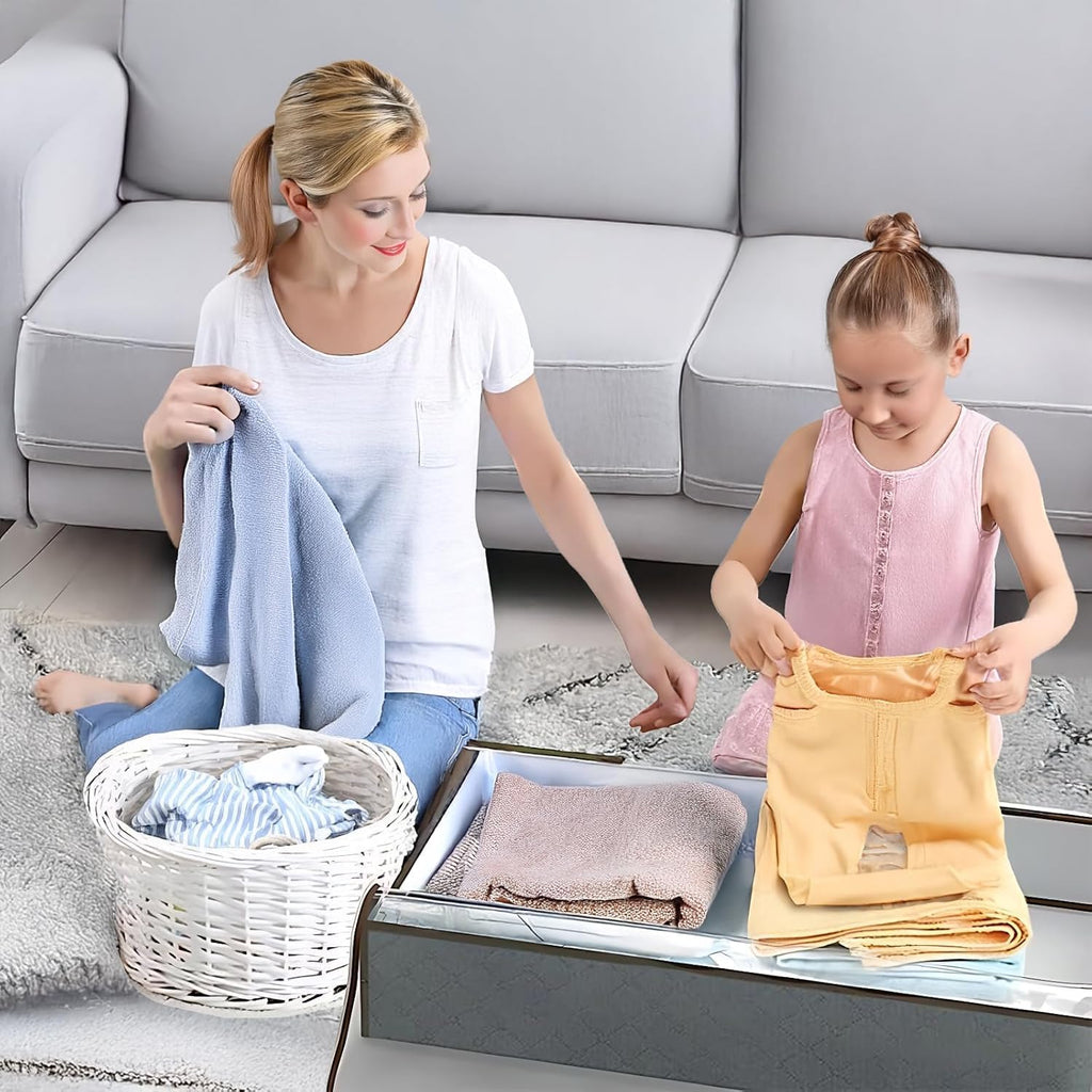 90L Under Bed Storage Containers by [Brand Name] - Foldable Organizers for Blankets & Towels | Grey, 4 Pack