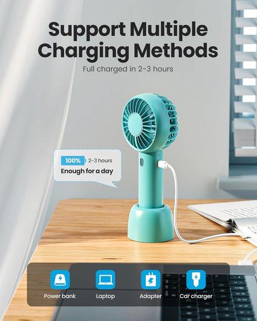 Gaiatop Mini Portable Fan - Powerful 3-Speed Handheld & Desktop Design | Lightweight USB Rechargeable Green