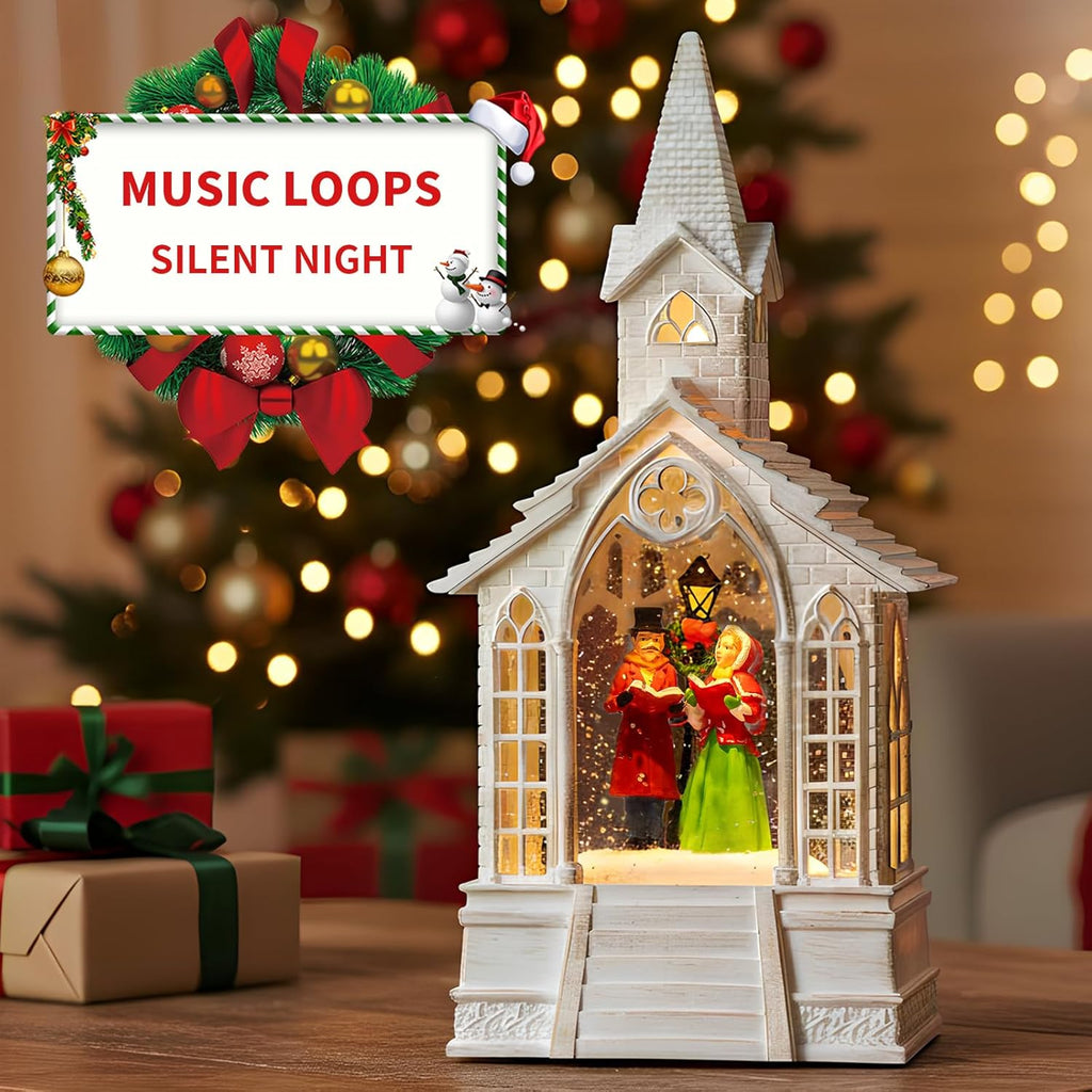 Regine Switzerland Christmas Village Snow Globe - Church Choir Water Lantern | Silent Night Music Holiday Decor Gift