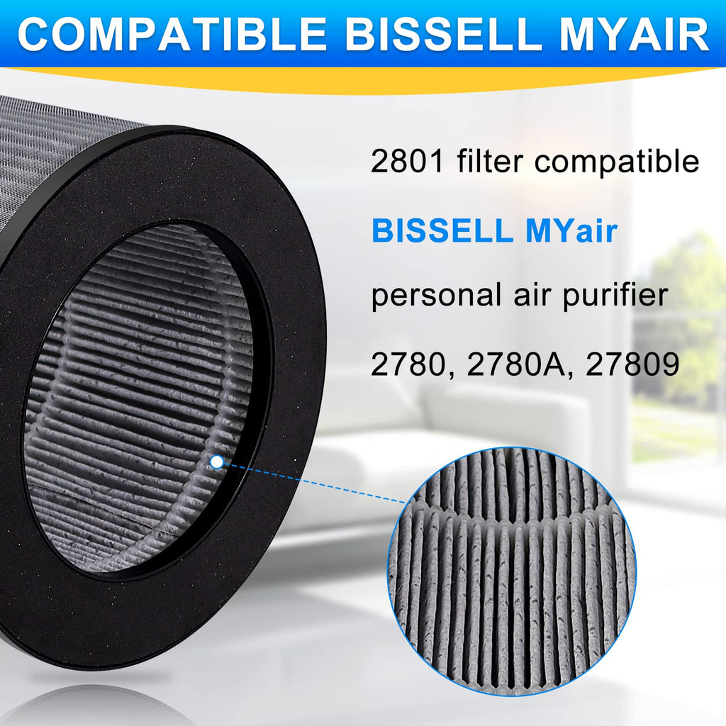 2780A 2801 Filter Replacement fit for Bissell MYair MY air Personal Air-purifier 2780 2780B 2780P 27809 2 Pack High Efficiency Activated Carbon Filters LUXRILIX