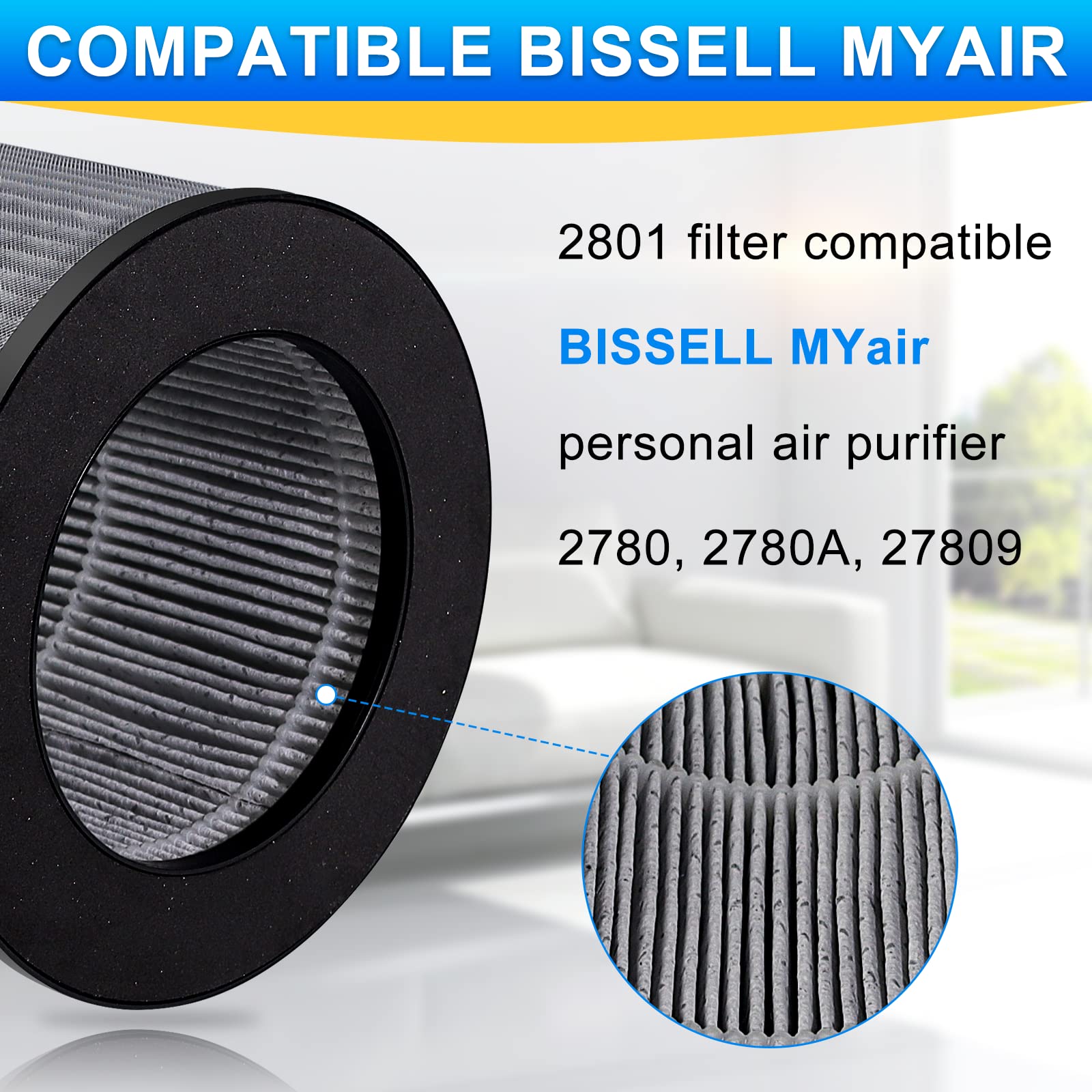 2780A 2801 Filter Replacement fit for Bissell MYair MY air Personal Air-purifier 2780 2780B 2780P 27809 2 Pack High Efficiency Activated Carbon Filters LUXRILIX
