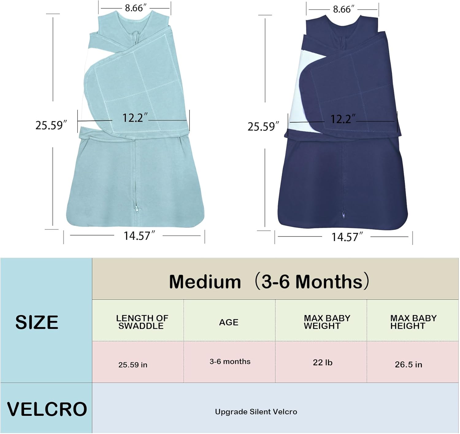 Skiennix Baby Sleep Sack Swaddle - 3-Way Adjustable Organic Cotton Blanket | 2 Pack for 3-6 Months, 12-18 lbs, 1.0 TOG (Cyan & Navy Blue)