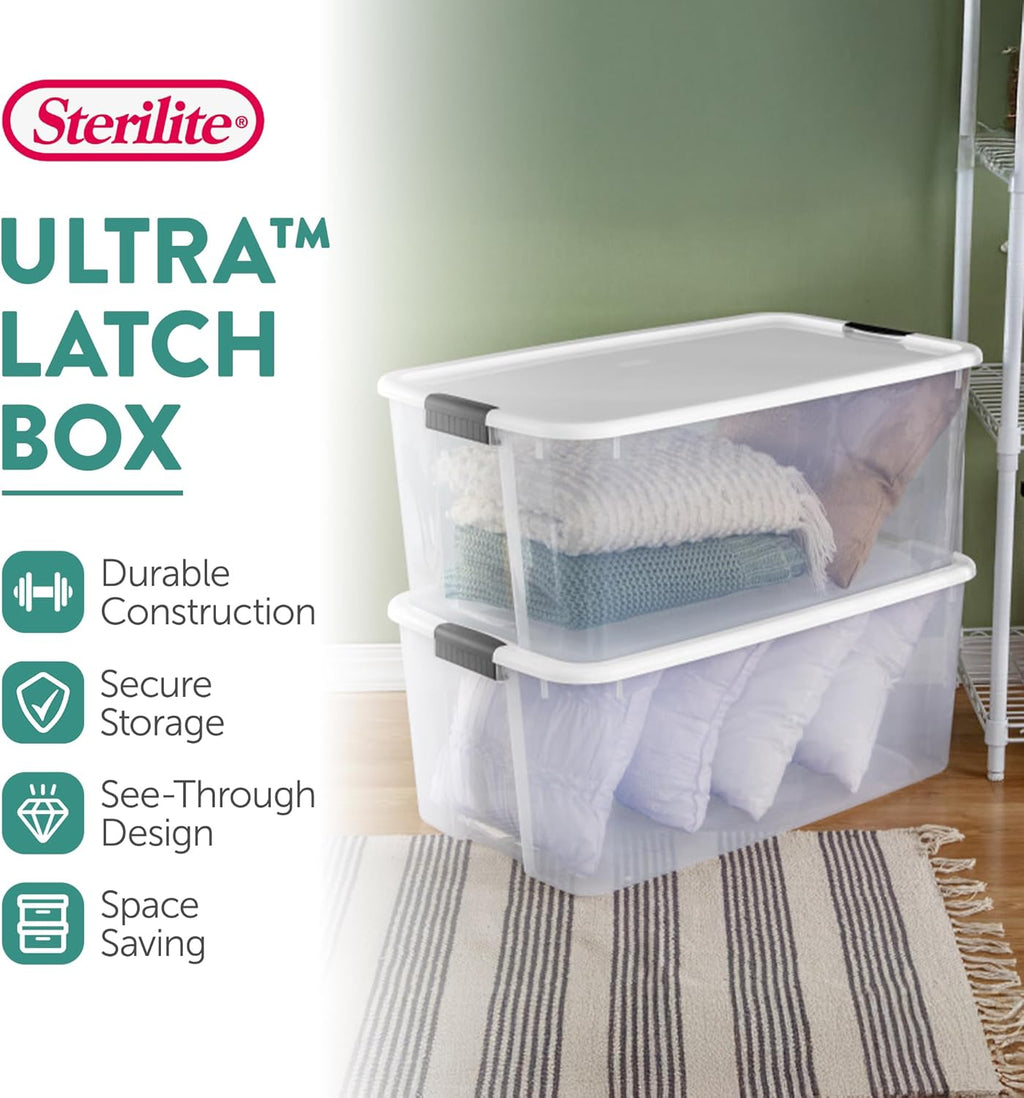 Sterilite 16-Pack Ultra Latching Storage Bins - Clear Plastic, 116 Quart Heavy-Duty Organizers for Home & Office