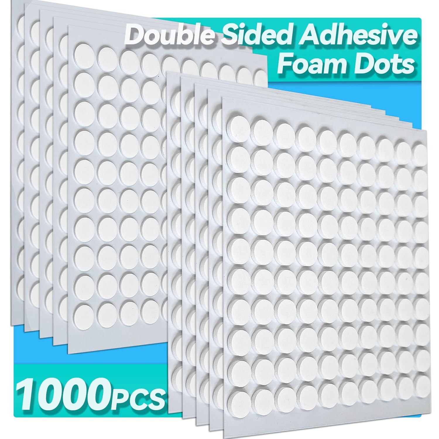 Tikfoam Double-Sided Adhesive Foam Dots - 1000 Pcs, 2mm & 1mm Thick for Crafting & DIY Projects