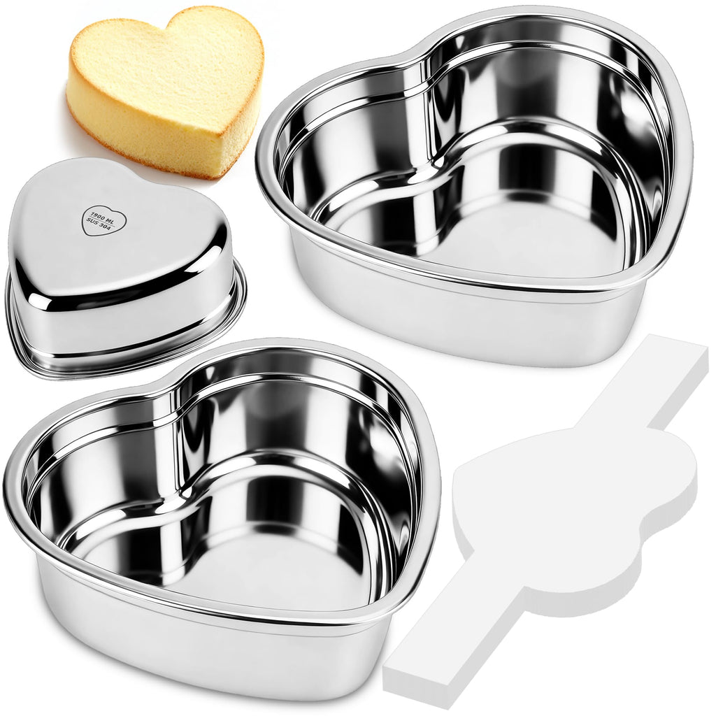 Heart Shaped Cake Pans Set of 2, 8 Inch Heart Cake Pan with 60PCS Parchment Paper, Nonstick Stainless Steel Baking Pans for Valentine's Day/Birthday/Wedding/Halloween/Thanksgiving, Dishwasher Safe