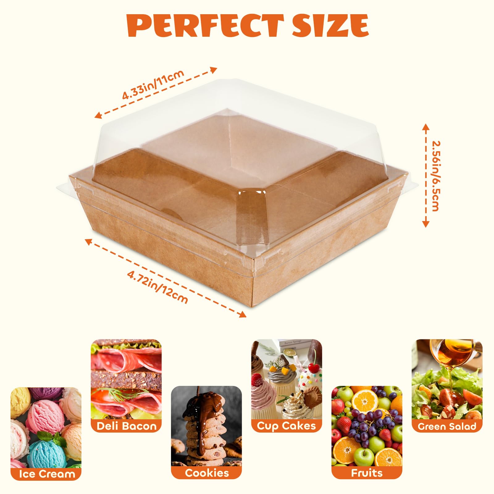 LNDIEHS 50Pcs Small Kraft Charcuterie Boxes with Clear Lids - Paper Mini Appetizer Plates for Sandwich, Cookie, Sushi, Cake Slice, and Strawberries