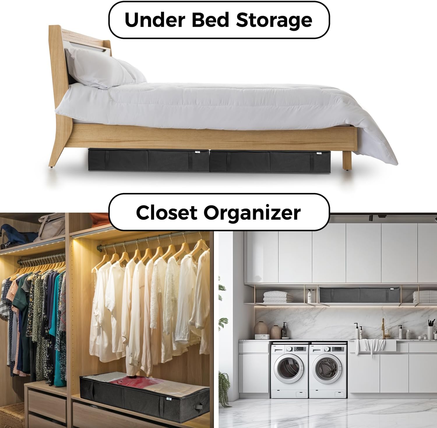 StorageExpert Closet Organizers - Maximize Space with Under Bed Storage Containers | Grey, 4 Pack