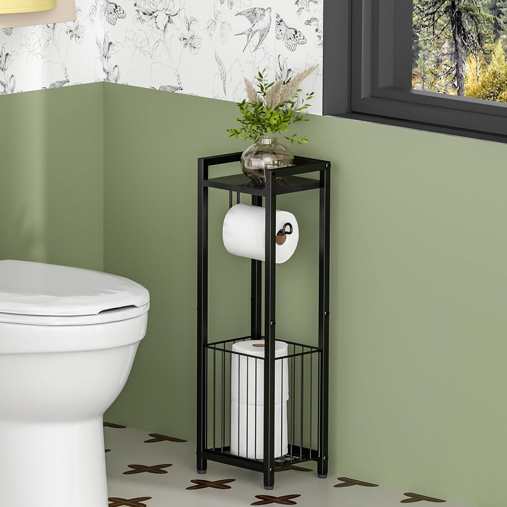 Skiennix Narrow Side Toilet Paper Holder - Freestanding Storage Rack for Small Spaces | Bathroom Tissue Organizer