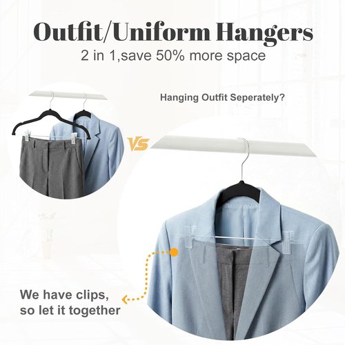 HOUSE DAY Velvet Skirt Hangers - 24 Pack Black Non-Slip Clips for Space-Saving Pants & Skirts