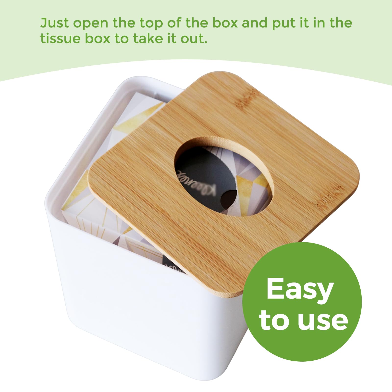 Tissue Box Cover Square, White Tissue Box Holder with Bamboo Cover Plate, Cube Tissue Box Cover for Desk Accessories, Tissue Holders Decorative Square Tissue Box Tissue Holders for Bathrooms Bedrooms