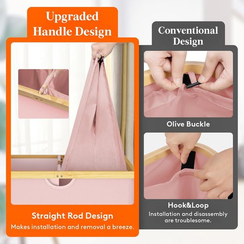 Lifewit 160L Double Laundry Hamper - Extra Large Bamboo Basket with Lid & Removable Liners | Pink