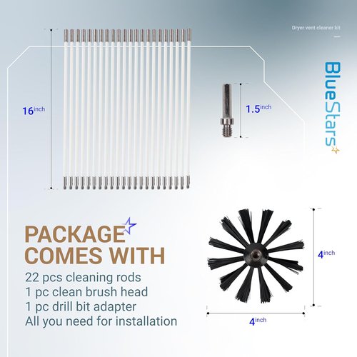 BlueStars Dryer Vent Cleaner Kit - Upgraded 30 Feet Extendable Brush & 22 Detachable Rods