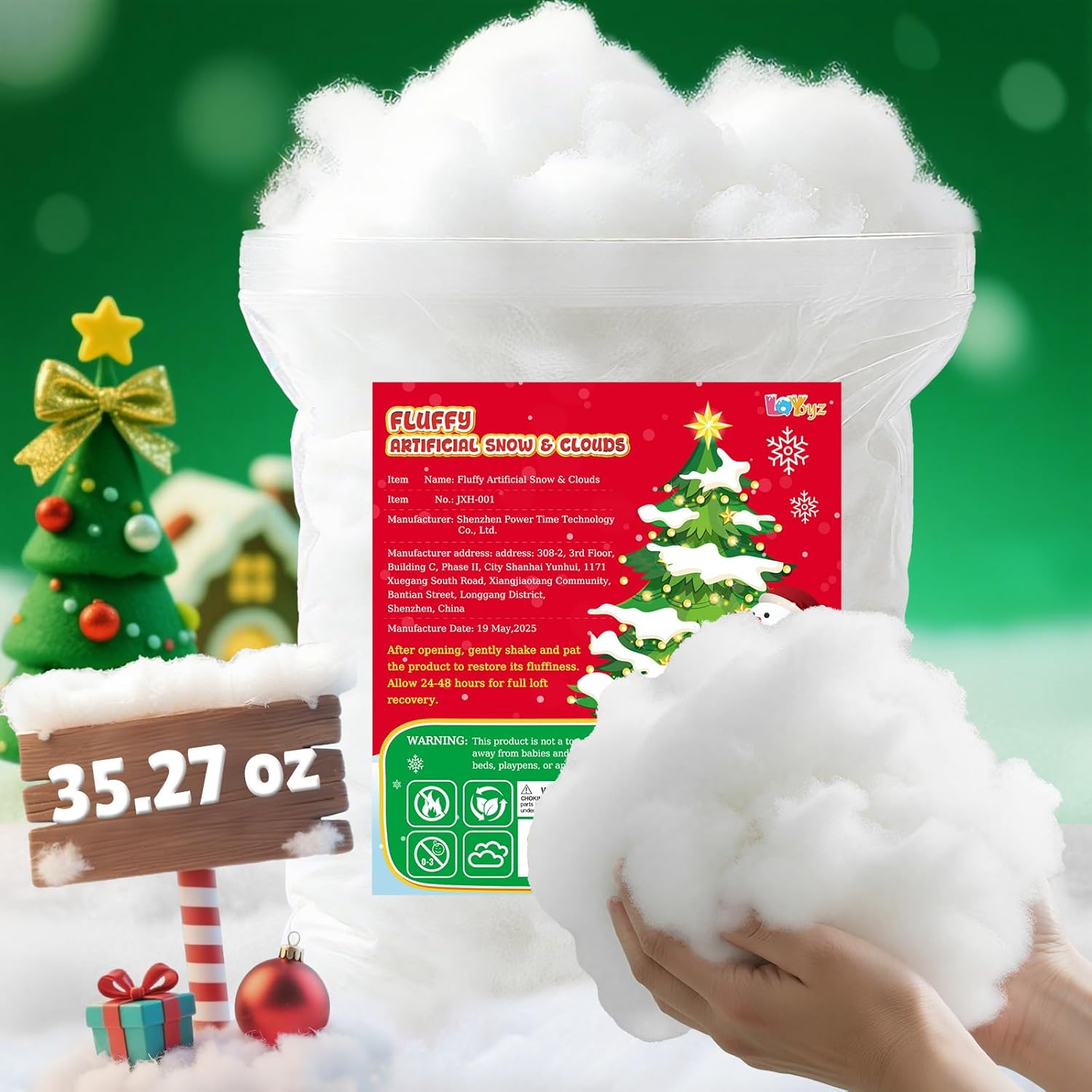 Skiennix Christmas Fake Snow | 35.27oz Fiber Artificial Snow for Indoor Decoration & Crafts