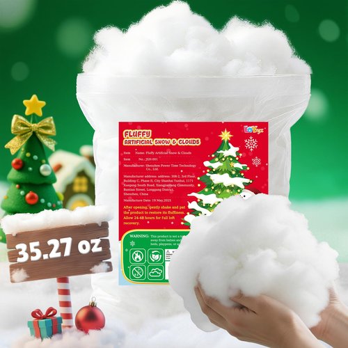 Christmas Fake Snow Decor, 35.27oz Fiber Artificial Snow Cotton Snow Fluffy Indoor Decoration, Flame Resistant Snow Blankets Mantle Village, Nativity, Cotton Stuffing for Crafts, Winter Party Decor