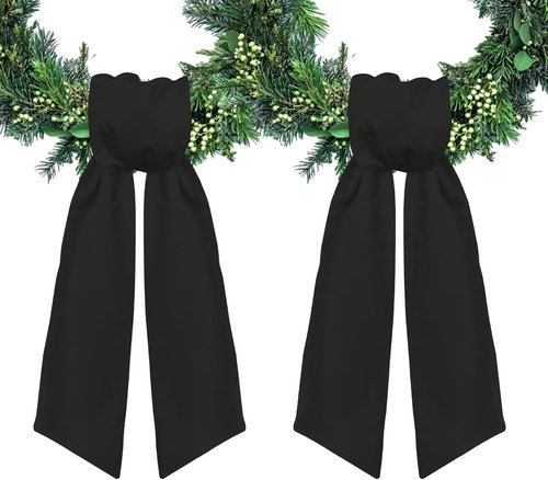 2pcs Black Cotton Wreath Sash for Front Door Solid Polyester Wreaths Satin Sash Burlap Garland Ribbon Accessories for Wreath Yard Doorway Indoor Outdoor Bow Bridal Shower Home Decor,5.1 x 54.3