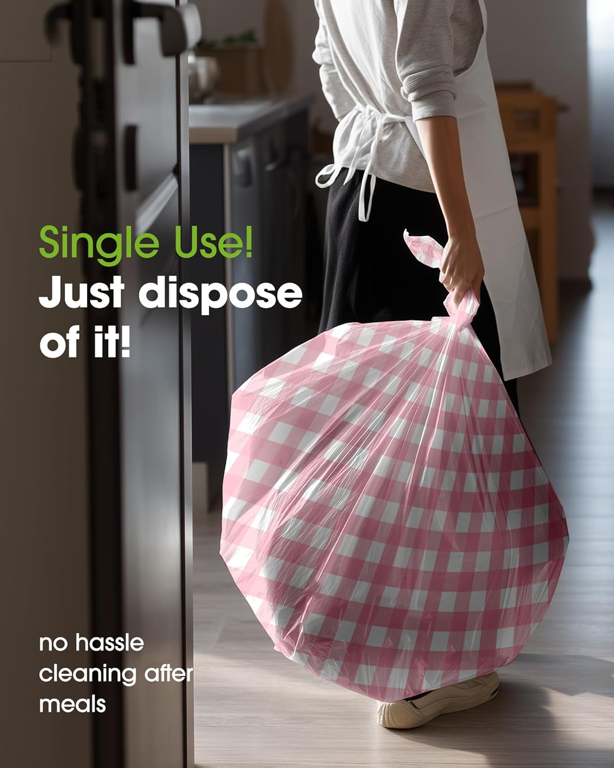 Pureegg Disposable Table Cloths - 10 Pack Gingham Design | 54 x 108 Inch Pink & White Checkered, Leakproof & Sturdy