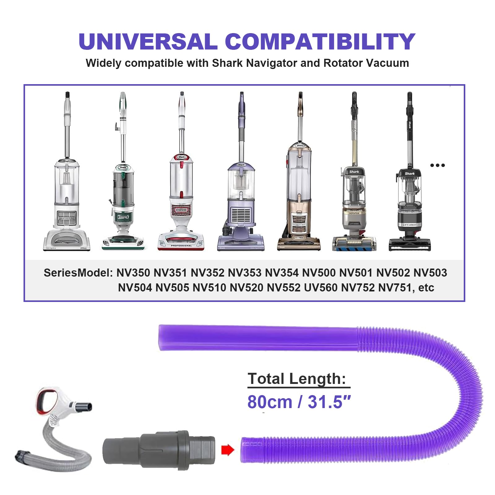 Dryer Vent Cleaner Kit Compatible with Shark Vacuum Hose Attachment, Cleaning Tools for Dryer Vents, Dryer Lint Cleaner for Series NV350, NV351, NV352, NV353,NV360,NV500, NV501 NV752 NV751