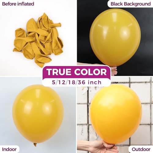 Bezente Mustard Yellow Latex Party Balloons - 100 Pack | 12-Inch Round Helium Balloons for Fall Celebrations