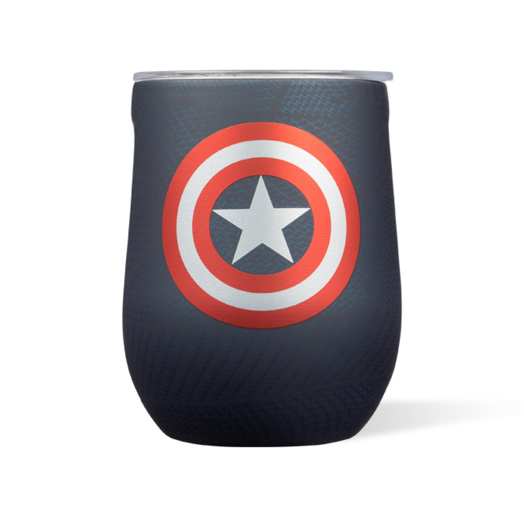 Corkcicle Stemless Insulated Wine Glass Tumbler - Keeps Beverages Cold 6 Hours & Hot 3 Hours - Stainless Steel - Easy-Grip - Summer Drinkware Gift - Keeps Drinks Ice Cold - 12 oz - Captain America