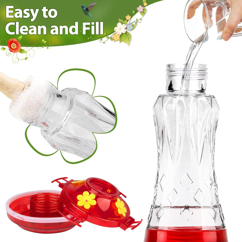 BOLITE Glass Hummingbird Feeder - 15 Ounce Leak-Proof Design with 4 Bee Guards | Red Stars Decor, 2 Pack