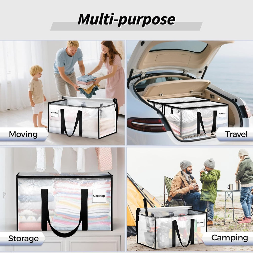 Skiennix Extra Large Heavy-Duty Moving Bags - 16 Pack with Reinforced Handles & Zippers | Clear Storage Totes for Clothes & Dorm Supplies