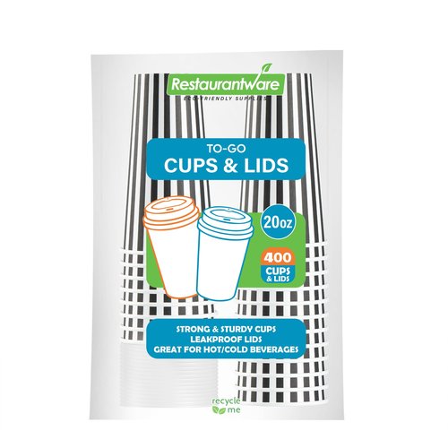 20 Ounce Disposable Coffee Cups With Lids, 400 Hot Cups With Lids - Sleeves Sold Separately, Single Wall, Black And White Stripe Paper Coffee Cups, For All Kinds Of Beverages - Restaurantware